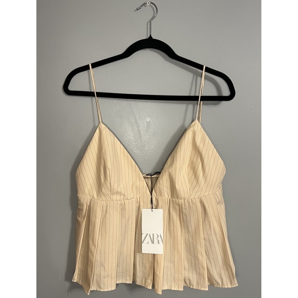 Zara Women's Cotton Spaghetti Strap Crop‎ Top Beige/Pink Plus Size XXL -NWT